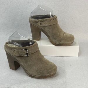 Jeffrey Campbell‎ Womens Sz 8 Taupe Suede Clog Buckle Accent Heeled Mules Shoes